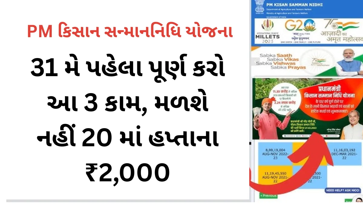 PM kisan yojana 2025 new update : 31 મે પહેલા પૂર્ણ કરો આ 3 કામ, મળશે નહીં 20 માં હપ્તાના ₹2,000